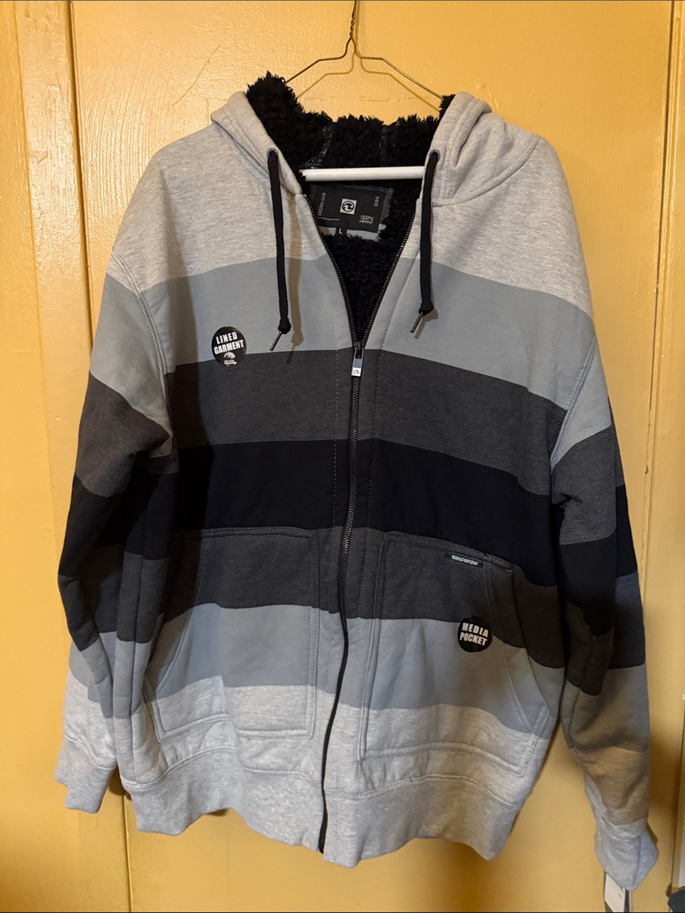Ocean Current Men's Striped Hooded Zip Sweater in Gray and Black